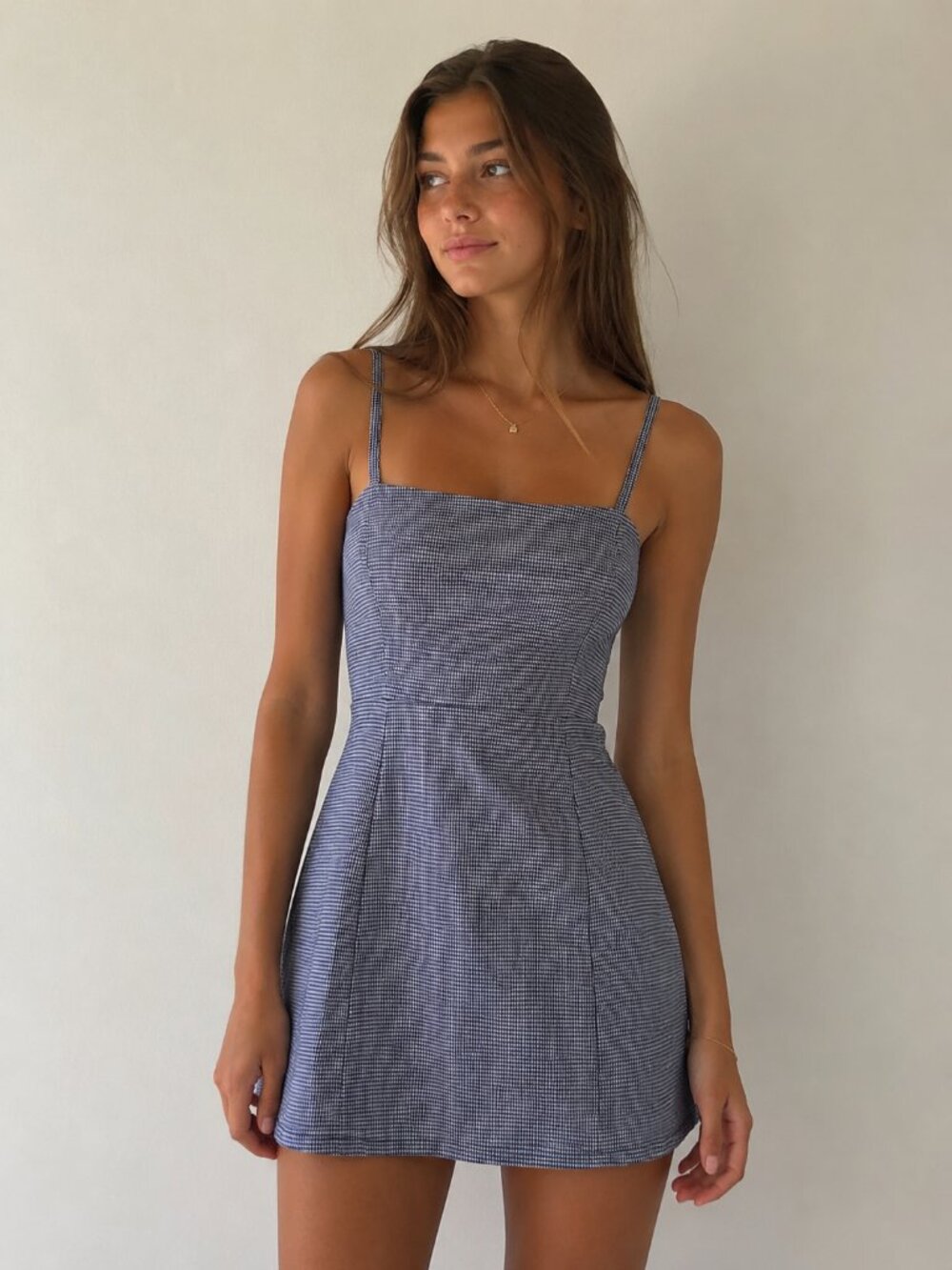 Brandy Melville Blue & White Gingham Mini Dress Coquette Babydoll SZ S